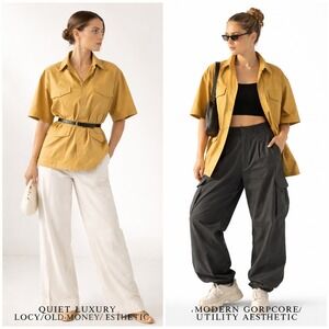 Vtg 90s‎ Gucci Safari Shirt IT 44 Mustard Yellow Cotton Utility NO BELT 21" PTP